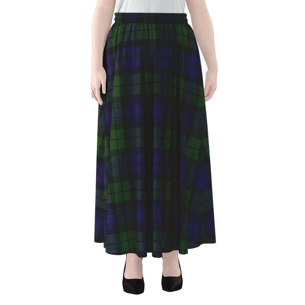 Black Watch Tartan Pattern Print Chiffon Maxi Skirt