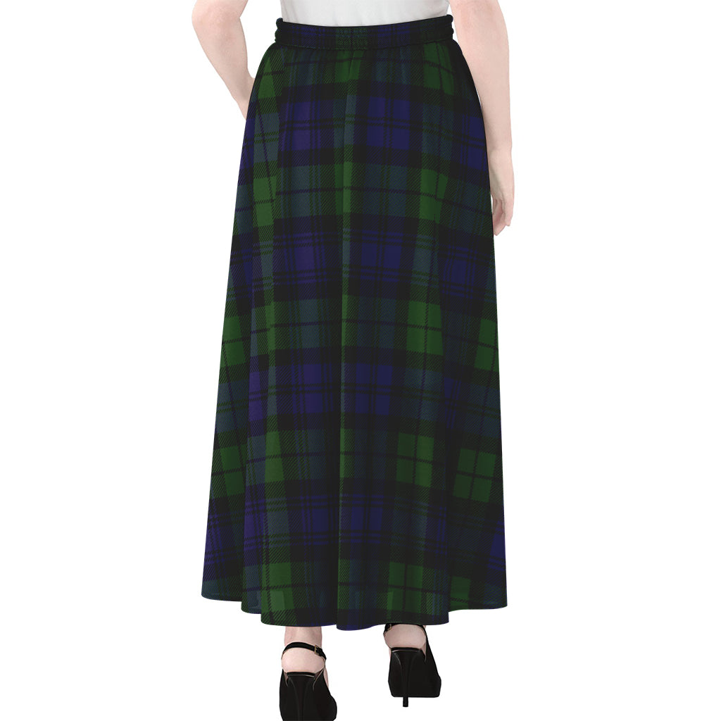 Black Watch Tartan Pattern Print Chiffon Maxi Skirt