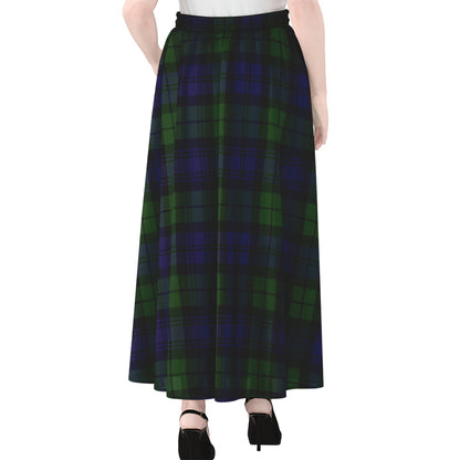 Black Watch Tartan Pattern Print Chiffon Maxi Skirt