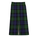 Black Watch Tartan Pattern Print Cotton Front Slit Maxi Skirt