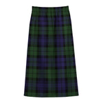 Black Watch Tartan Pattern Print Cotton Front Slit Maxi Skirt