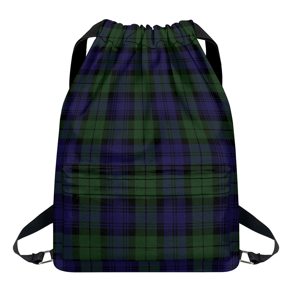 Black Watch Tartan Pattern Print Drawstring Backpack