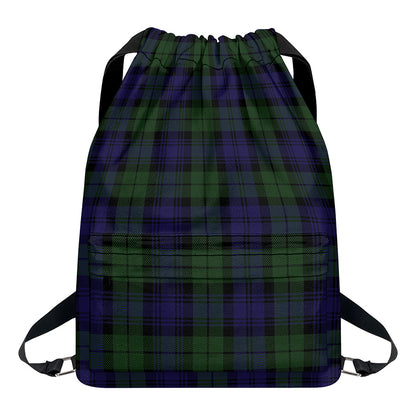 Black Watch Tartan Pattern Print Drawstring Backpack