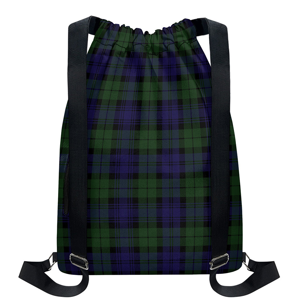 Black Watch Tartan Pattern Print Drawstring Backpack