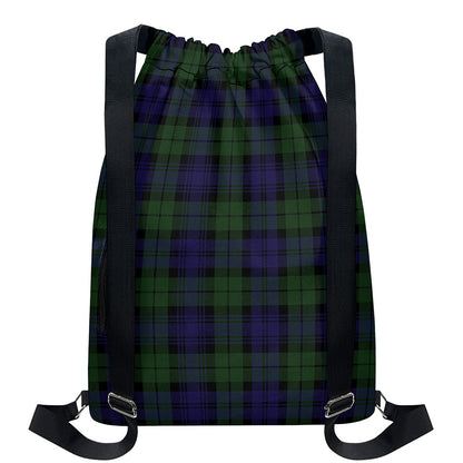 Black Watch Tartan Pattern Print Drawstring Backpack