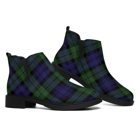 Black Watch Tartan Pattern Print Flat Ankle Boots