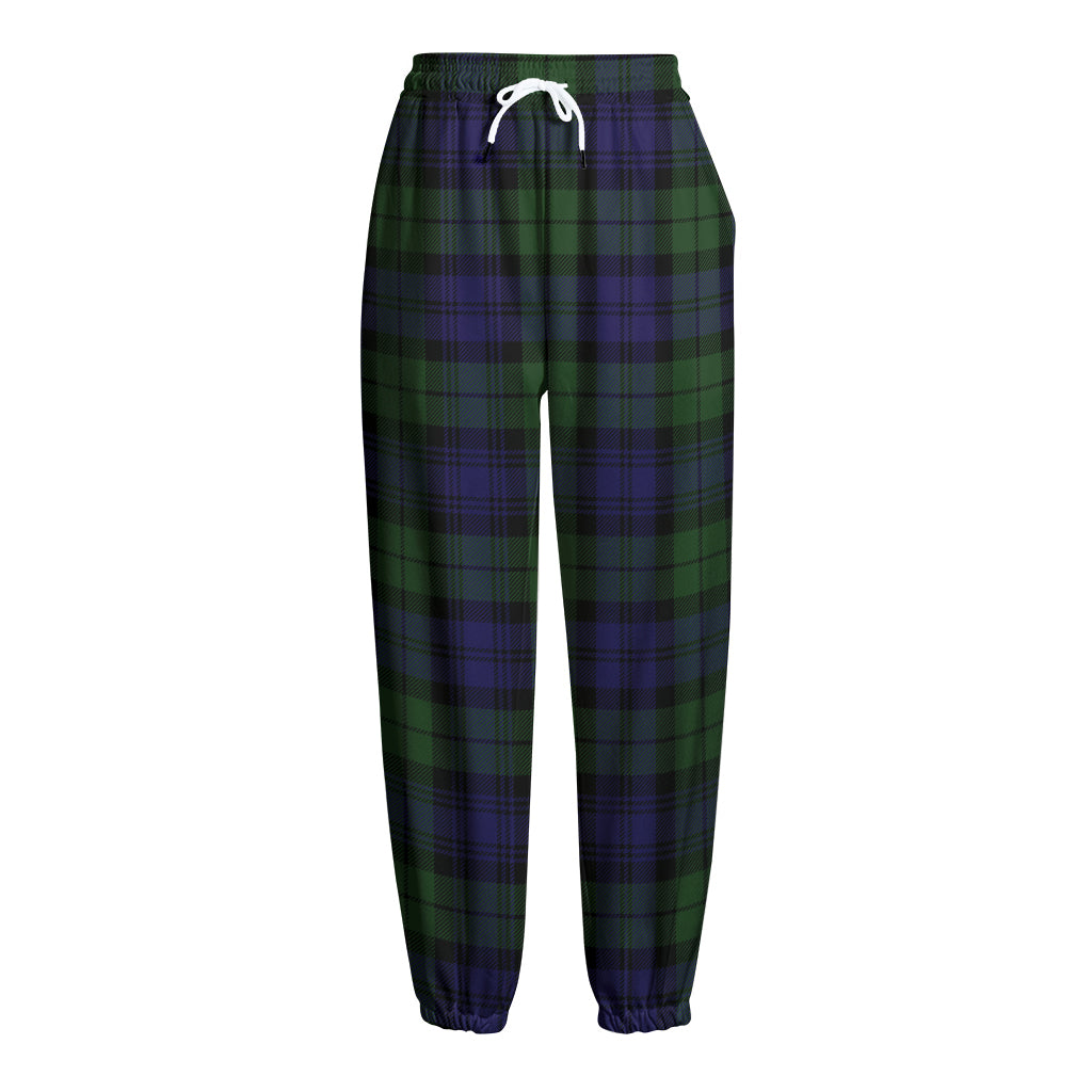 Black Watch Tartan Pattern Print Fleece Lined Knit Pants