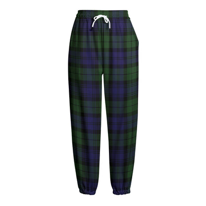 Black Watch Tartan Pattern Print Fleece Lined Knit Pants