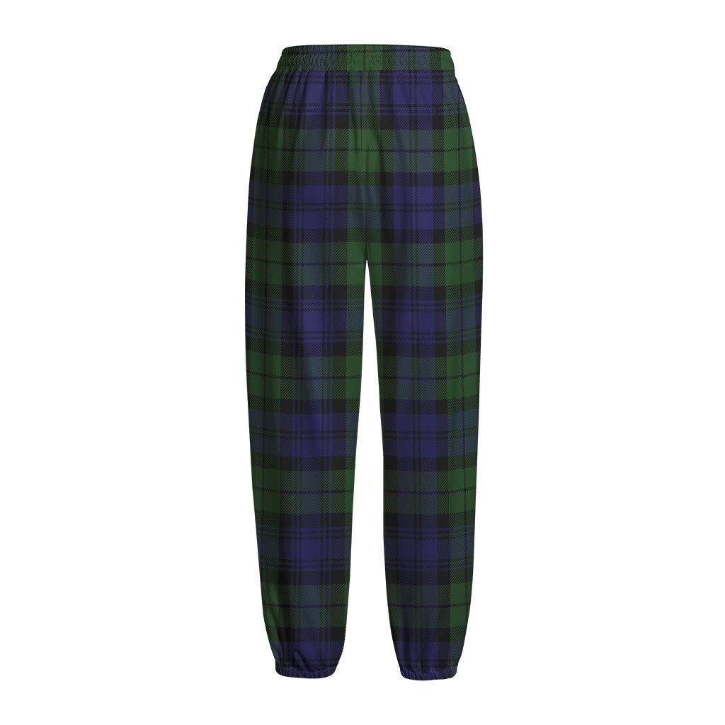 Black Watch Tartan Pattern Print Fleece Lined Knit Pants
