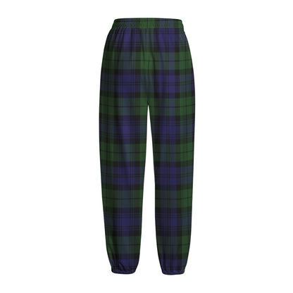 Black Watch Tartan Pattern Print Fleece Lined Knit Pants