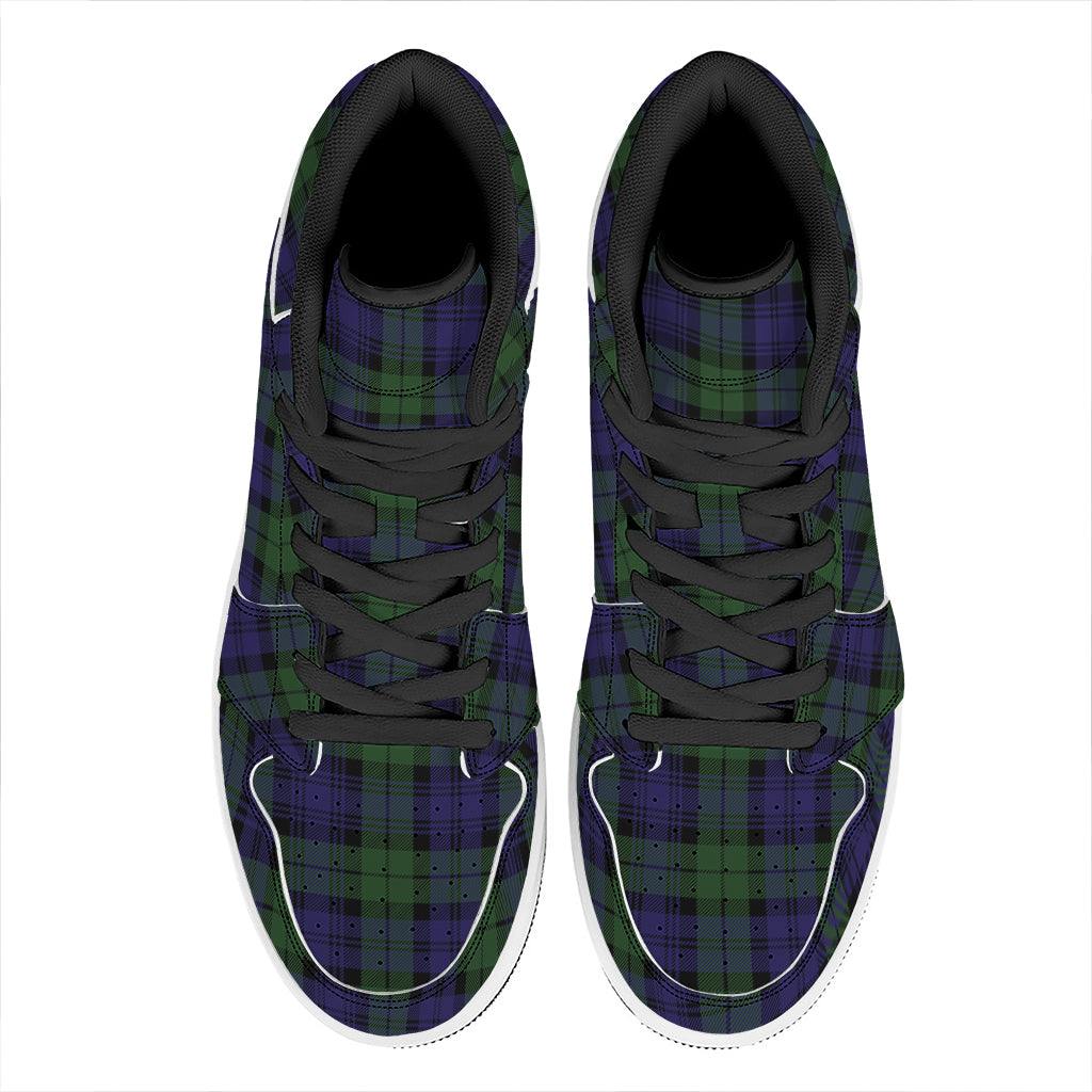 Black Watch Tartan Pattern Print High Top Leather Sneakers