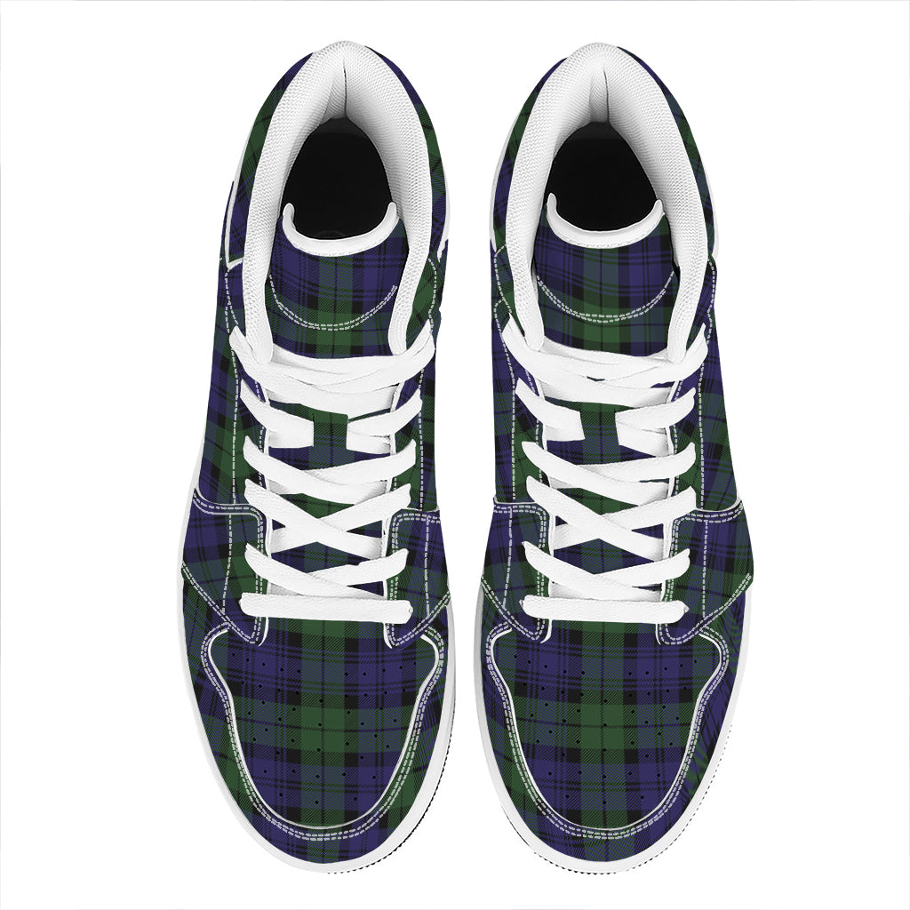 Black Watch Tartan Pattern Print High Top Leather Sneakers