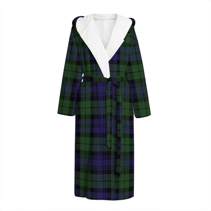Black Watch Tartan Pattern Print Hooded Bathrobe