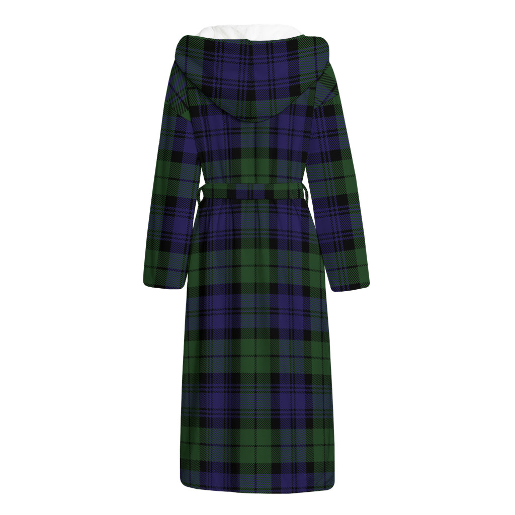 Black Watch Tartan Pattern Print Hooded Bathrobe