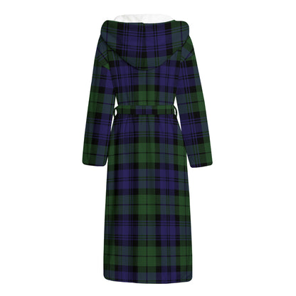 Black Watch Tartan Pattern Print Hooded Bathrobe