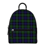 Black Watch Tartan Pattern Print Leather Backpack