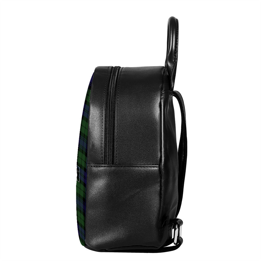 Black Watch Tartan Pattern Print Leather Backpack
