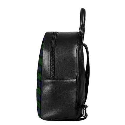 Black Watch Tartan Pattern Print Leather Backpack