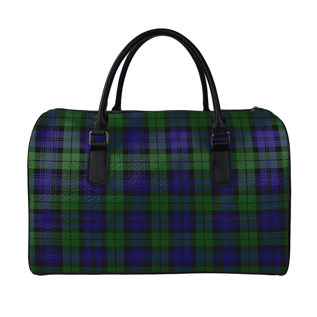 Black Watch Tartan Pattern Print Leather Duffle Bag