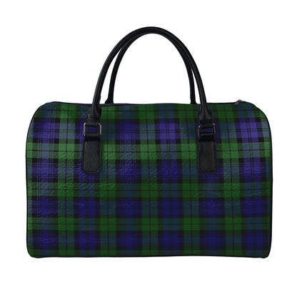 Black Watch Tartan Pattern Print Leather Duffle Bag