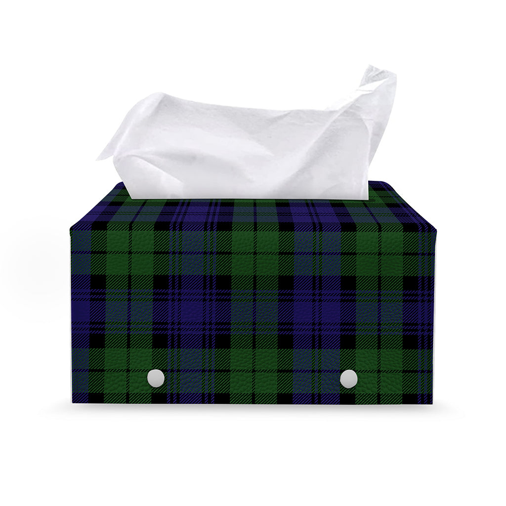 Black Watch Tartan Pattern Print Leather Tissue Box Cover