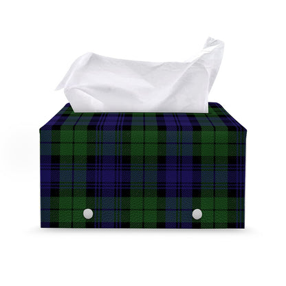 Black Watch Tartan Pattern Print Leather Tissue Box Cover