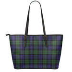 Black Watch Tartan Pattern Print Leather Tote Bag