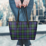 Black Watch Tartan Pattern Print Leather Tote Bag