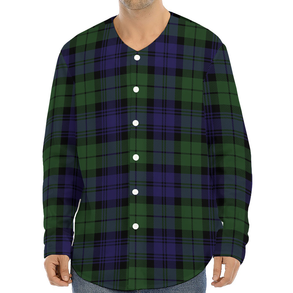 Black Watch Tartan Pattern Print Long Sleeve Baseball Jersey