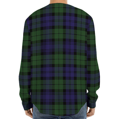 Black Watch Tartan Pattern Print Long Sleeve Baseball Jersey