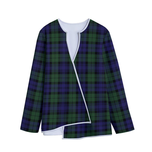 Black Watch Tartan Pattern Print Long Sleeve Short Coat