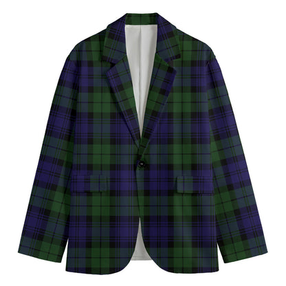Black Watch Tartan Pattern Print Men's Cotton Blazer
