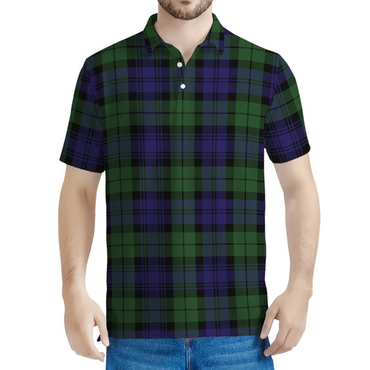 Black Watch Tartan Pattern Print Men's Polo Shirt