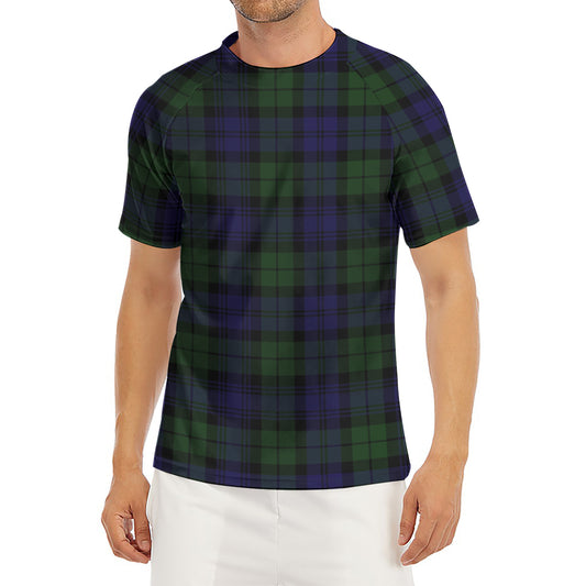 Black Watch Tartan Pattern Print Men's Short Sleeve Rash Guard