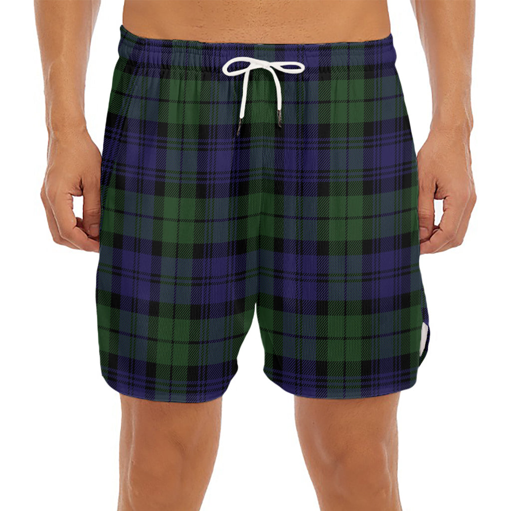 Black Watch Tartan Pattern Print Men's Split Running Shorts