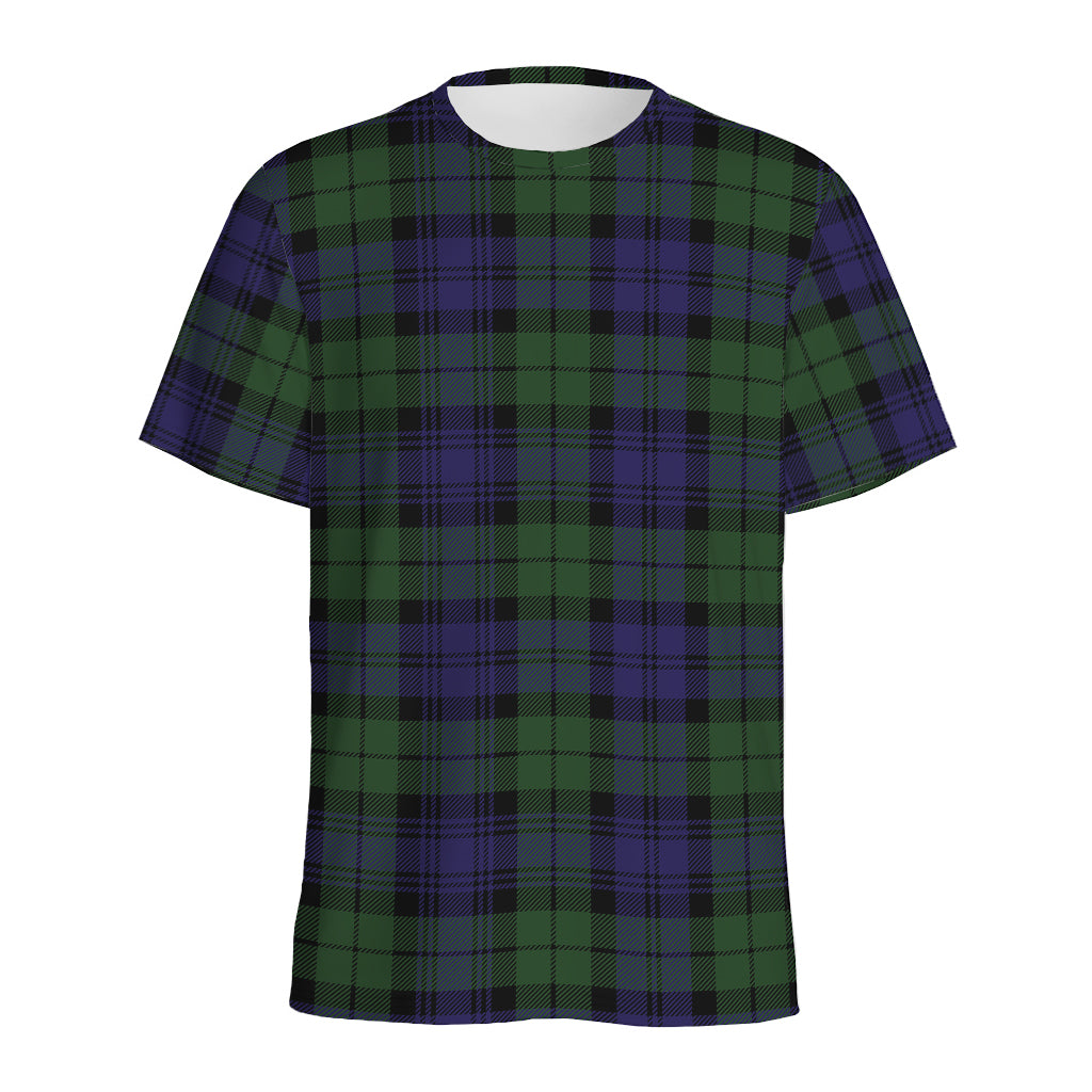 Black Watch Tartan Pattern Print Men's Sports T-Shirt
