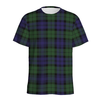 Black Watch Tartan Pattern Print Men's Sports T-Shirt