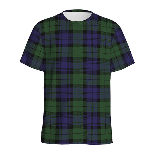 Black Watch Tartan Pattern Print Men's Sports T-Shirt