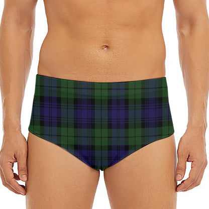 Black Watch Tartan Pattern Print Men's Triangle Swim Briefs