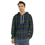 Black Watch Tartan Pattern Print Men's Velvet Pullover Hoodie