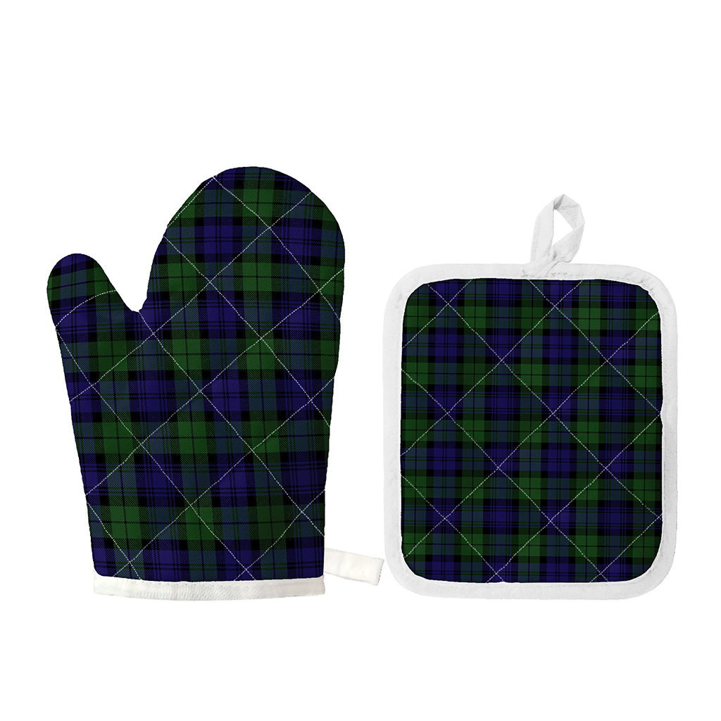 Black Watch Tartan Pattern Print Oven Mitt And Pot Holder Set