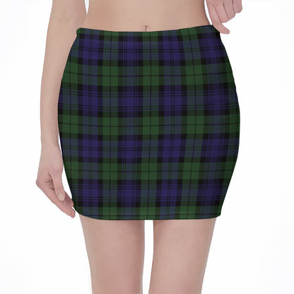 Black Watch Tartan Pattern Print Pencil Mini Skirt