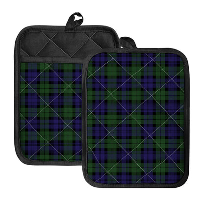 Black Watch Tartan Pattern Print Pot Holders With Pocket