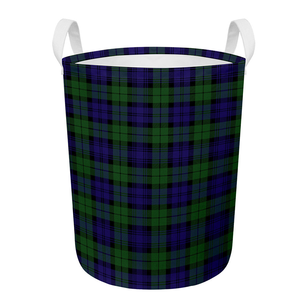 Black Watch Tartan Pattern Print Round Laundry Basket