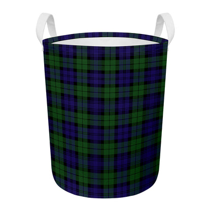 Black Watch Tartan Pattern Print Round Laundry Basket