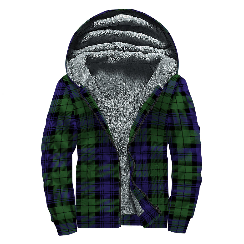 Black Watch Tartan Pattern Print Sherpa Lined Zip Up Hoodie