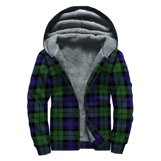 Black Watch Tartan Pattern Print Sherpa Lined Zip Up Hoodie