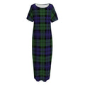 Black Watch Tartan Pattern Print Short Sleeve Long Nightdress