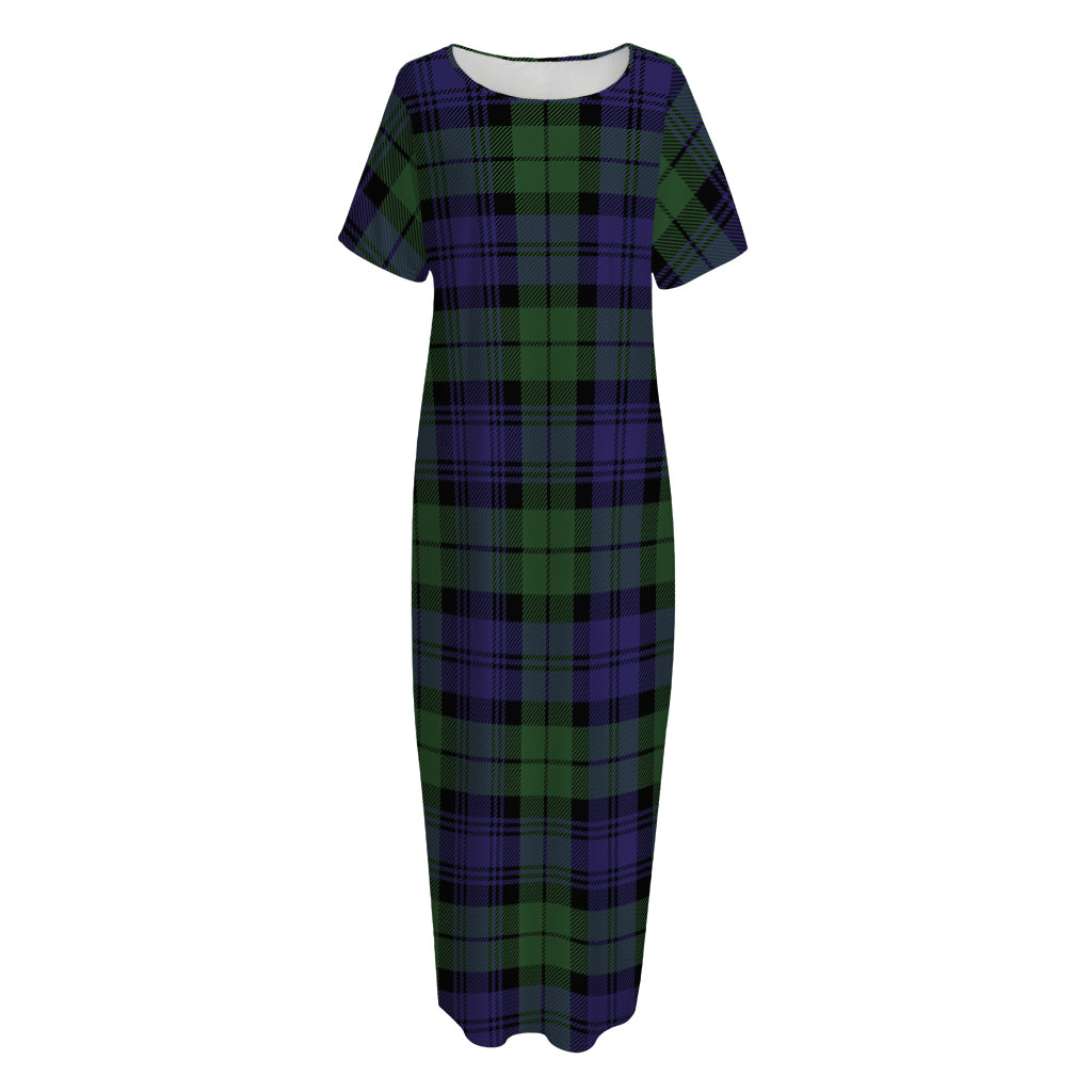 Black Watch Tartan Pattern Print Short Sleeve Long Nightdress