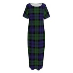 Black Watch Tartan Pattern Print Short Sleeve Long Nightdress